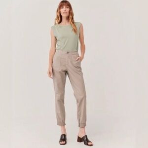 PACT Woven Twill Utility Jogger Pants Organic Cotton Oyster Tan Khaki Sz S